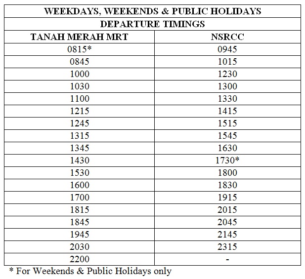 Directions / Bus Schedule - NSRCC Changi | National Service Resort & Country Club